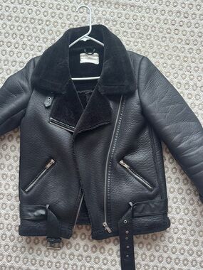 Zara Black Faux Shearling Biker Jacket